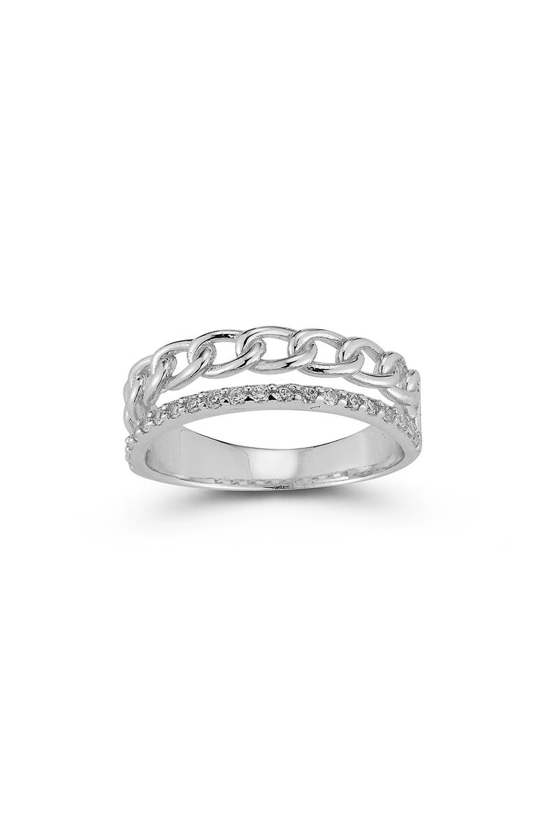 Plated Sterling Silver & CZ Double Band Ring - Size 6, Main, color, SILVER