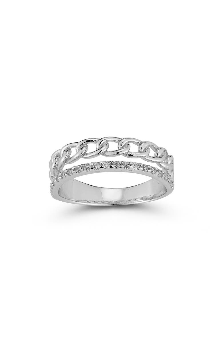 CHLOE AND MADISON Plated Sterling Silver & CZ Double Band Ring - Size 6, Main, color, 