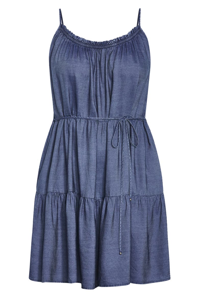 Sweet Tiers Sleeveless Denim Dress, Alternate, color, DARK WASH