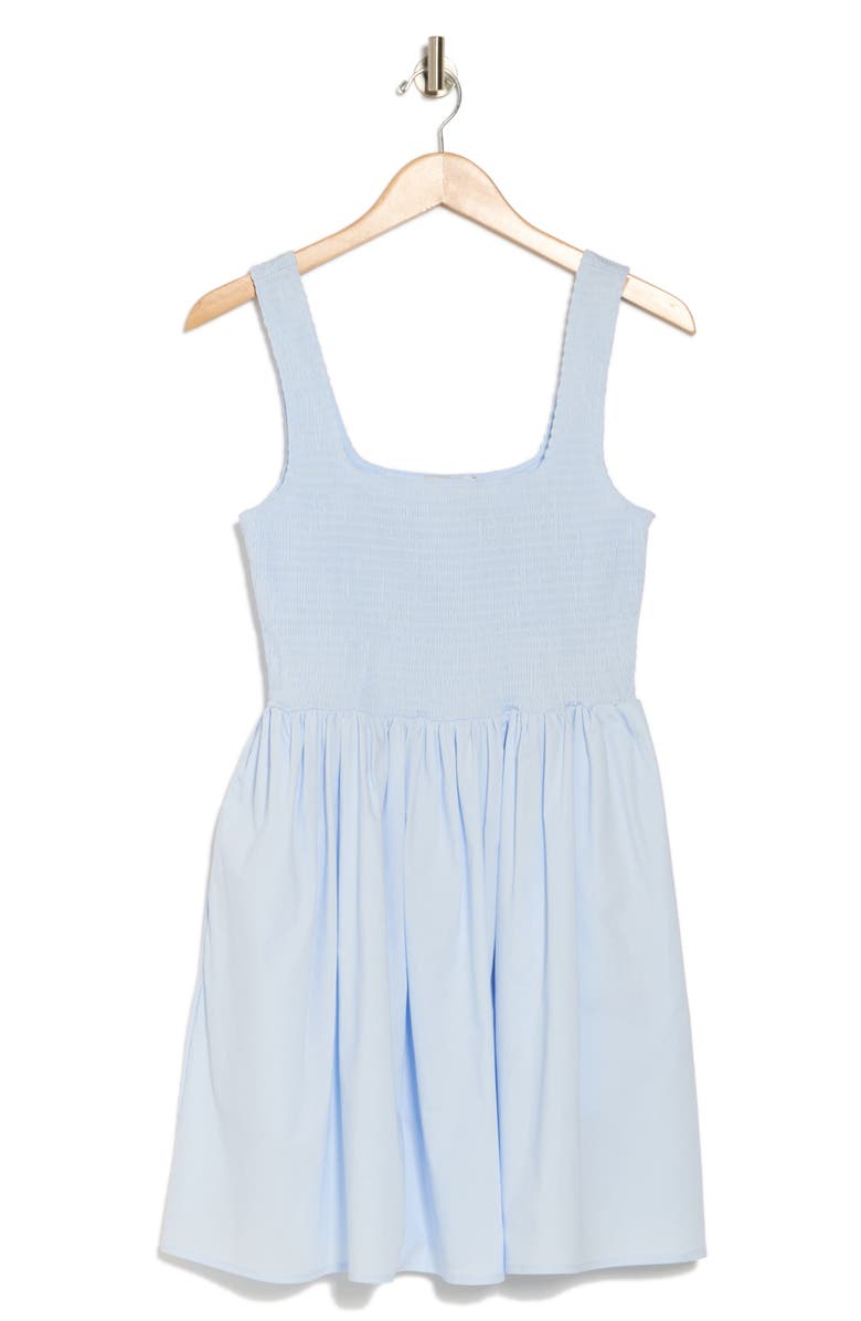 WAYF Smocked Cotton Blend Fit & Flare Minidress, Alternate, color, Baby Blue