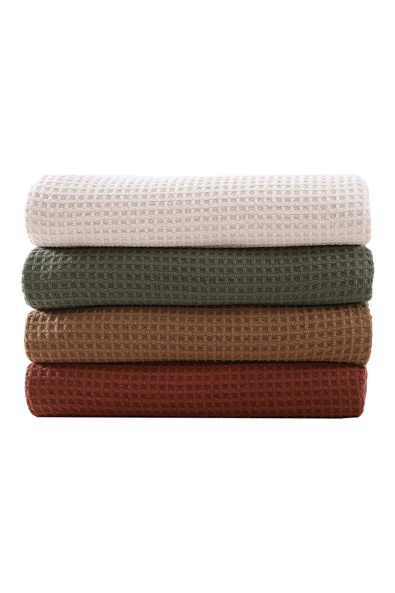 Waffle Knit Throw Blanket, Alternate, color, MEDIUM BROWN