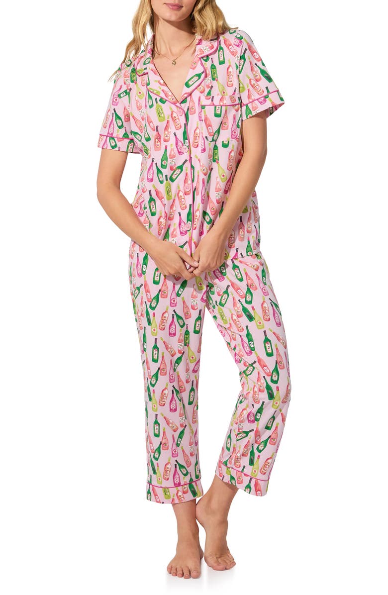 BedHead Pajamas Print Stretch Organic Cotton Jersey Crop Pajamas, Alternate, color, Wine Tour