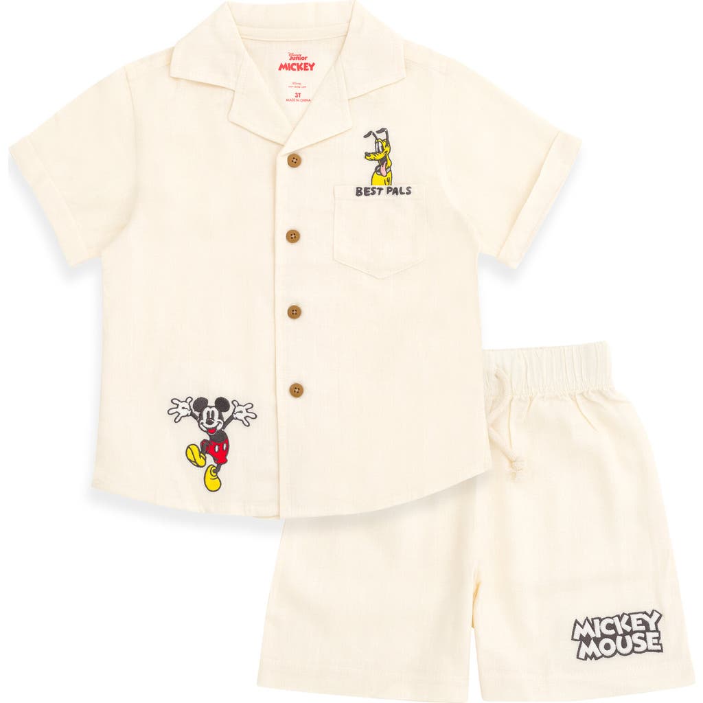 Disney Mickey Mouse & Friends Button-down T-shirt & Shorts Set In Neutral