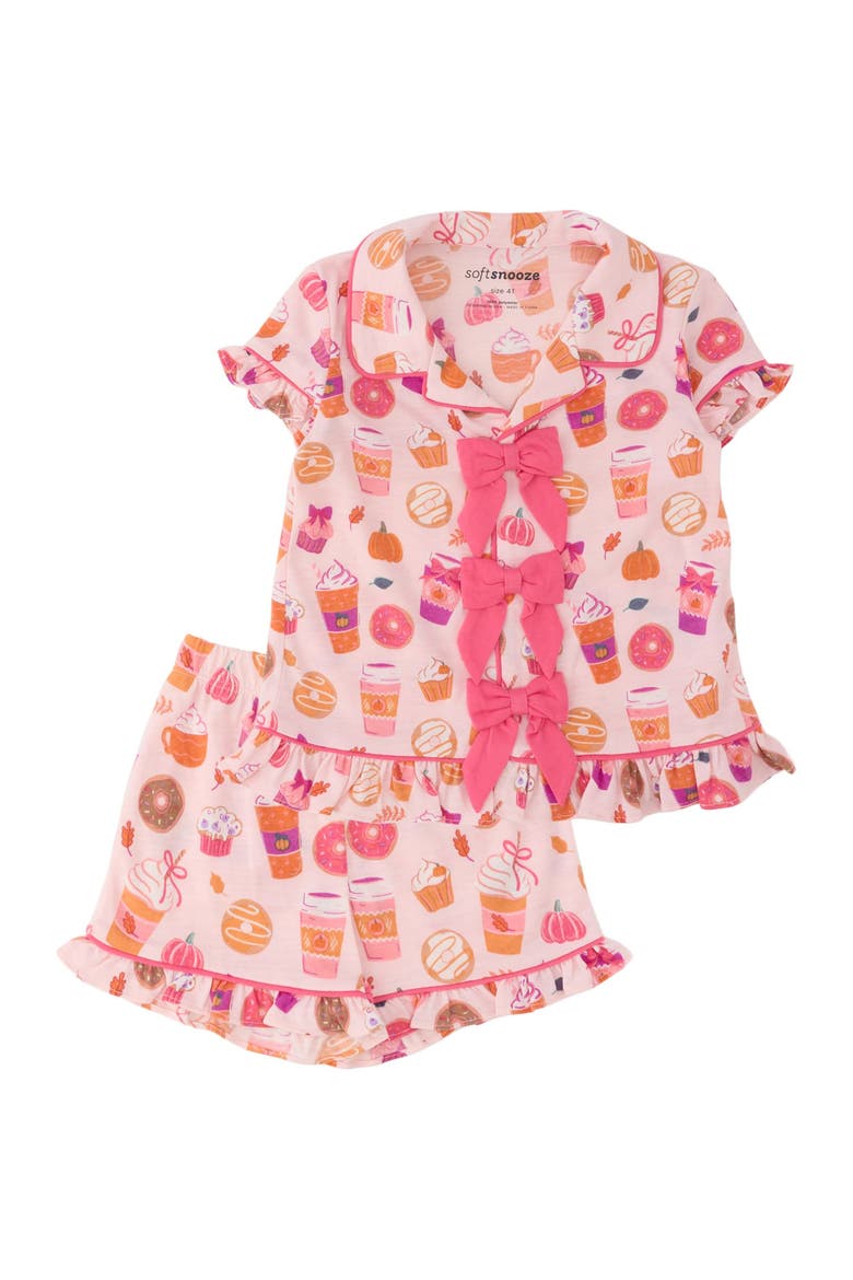 Short Sleeve Bow Ruffle Pajama Set, Main, color, Pink