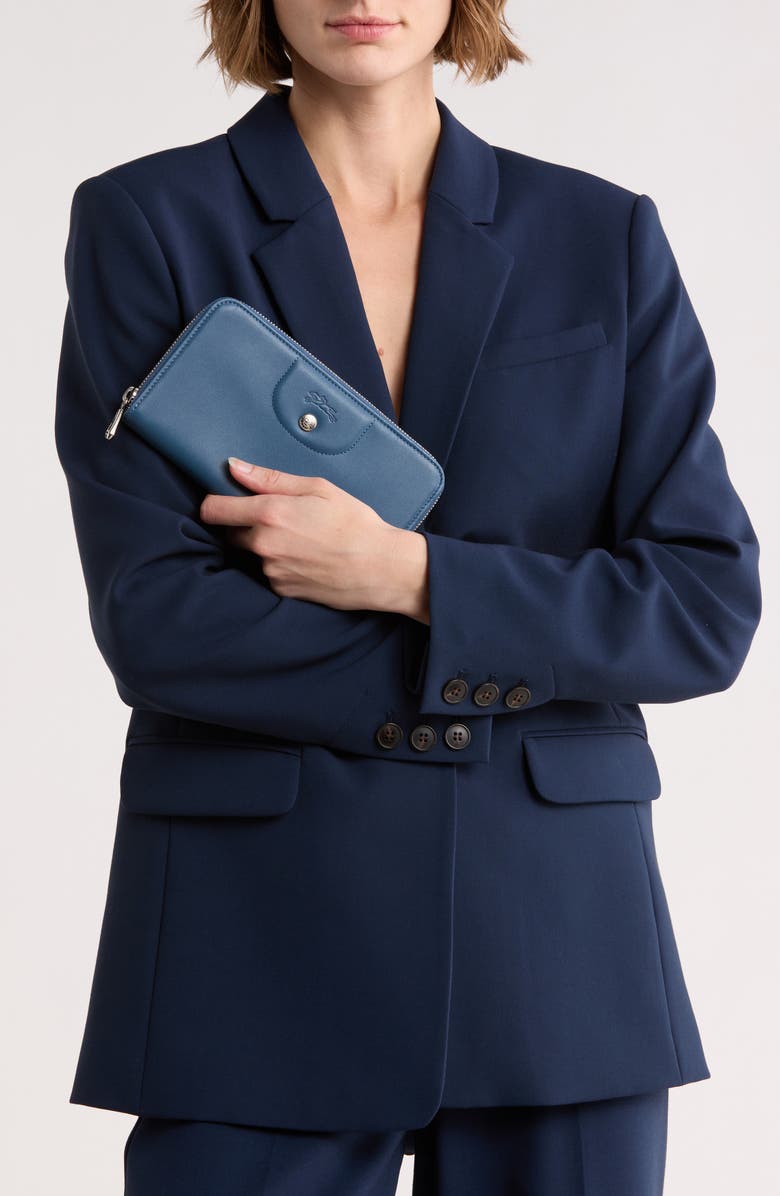 Longchamp Le Pilage Cuir Zip Wallet, Alternate, color, Pilot Blue