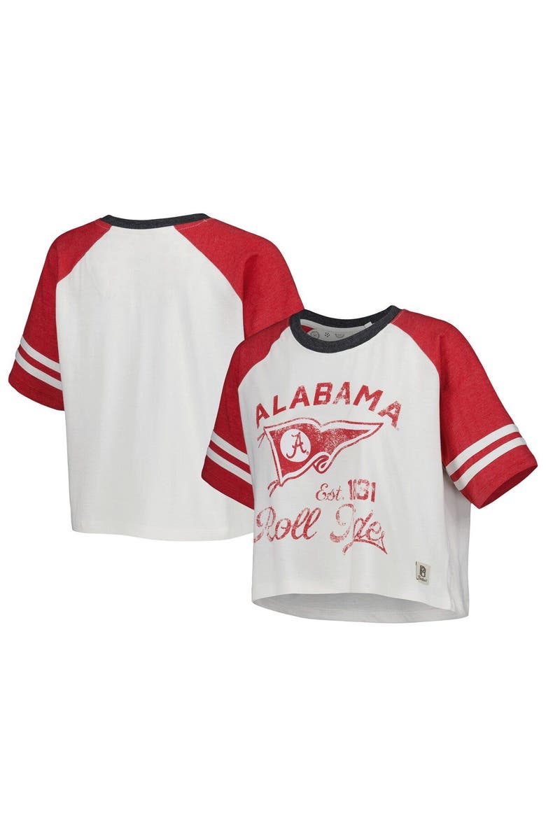 PRESSBOX Women's Pressbox White Alabama Crimson Tide Melange Beaumont Cropped Raglan T-Shirt, Main, color, 