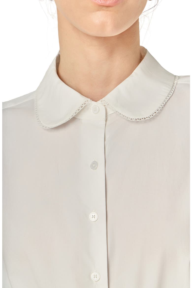 Lace Trim Button-Up Shirt, Alternate, color, WHITE