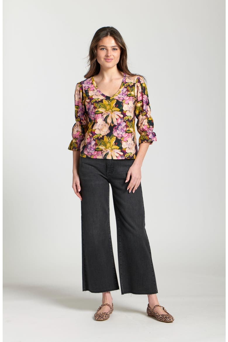 Floral Renaissance Sleeve V-Neck Tee, Alternate, color, BERRY MULTI