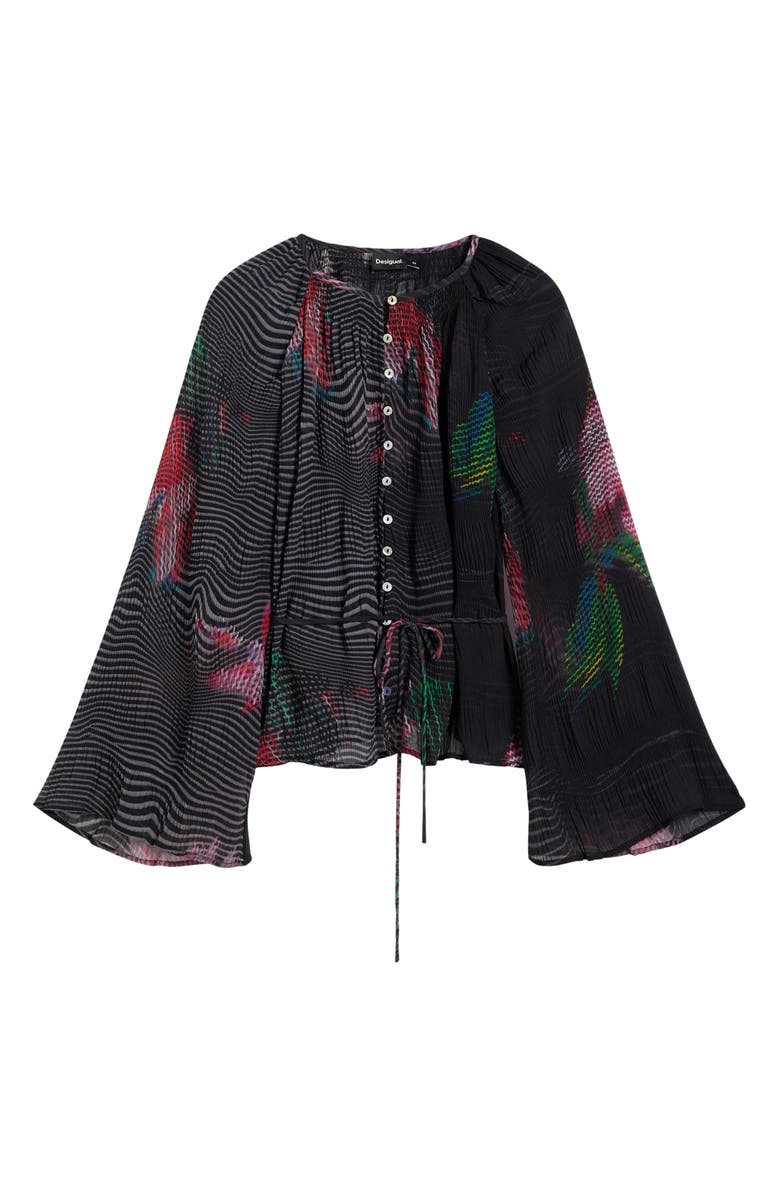 Desigual Long Sleeve Wavy Stripe Top, Alternate, color, Dark Grey