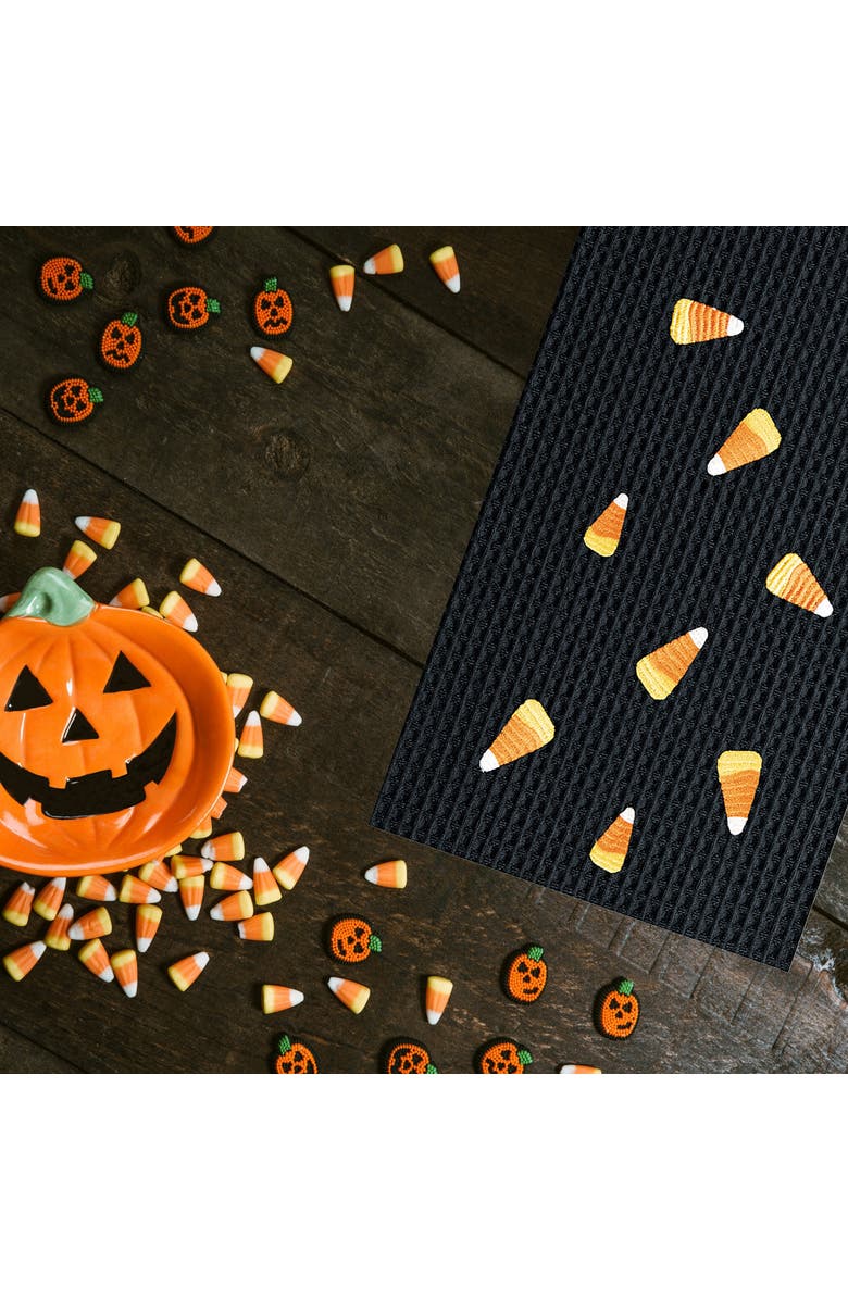 C&F Home Candy Corn Halloween Embroidered Cotton Waffle Weave Kitchen Towel Set of 2, Alternate, color, Black