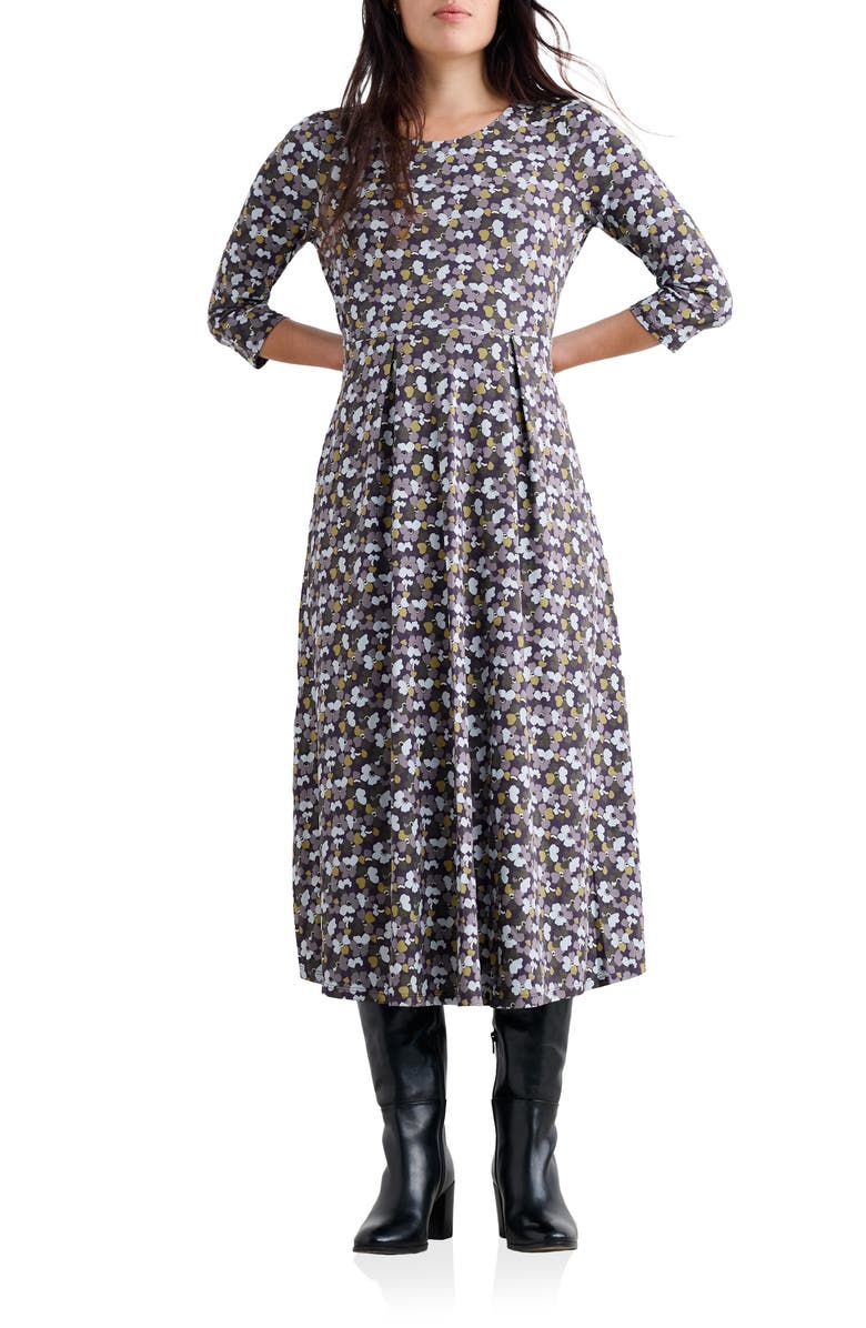 Seasalt Cornwall Veronica Print Stretch Organic Cotton Jersey Midi Dress, Main, color, Collaged Anemone Dark Violet