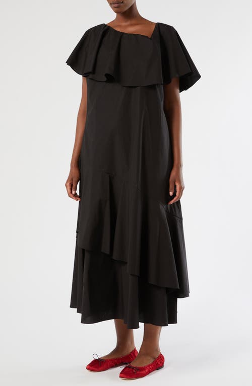 Marina Rinaldi Pioppo Asymmetric Neck Tiered Cotton Dress in Black at Nordstrom, Size 18W