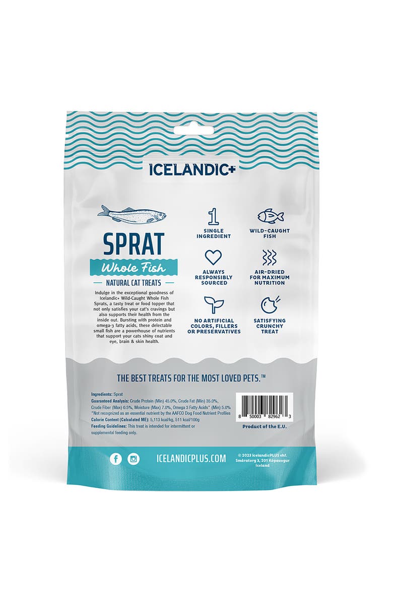 ICELANDIC+ Whole Fish Sprat 0.85Oz Bag, Airdried Cat Treats, Alternate, color, Brown