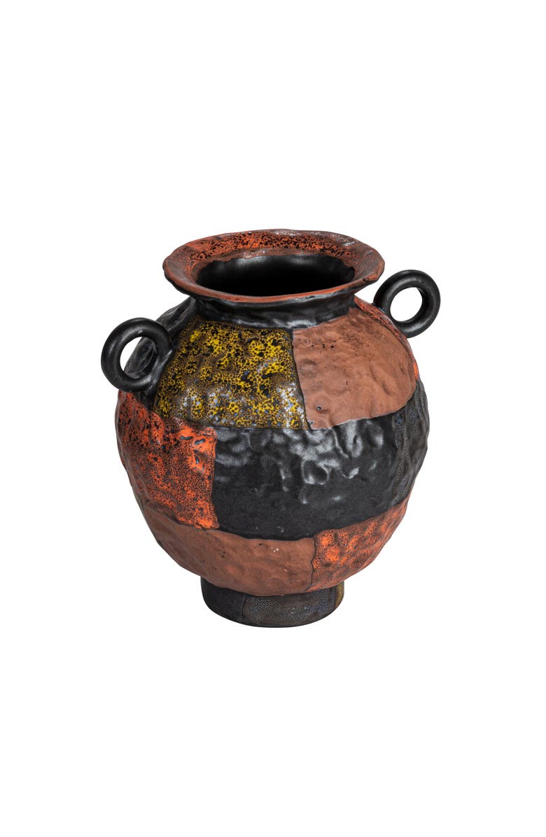 Storied Home Textured Stoneware Vase with Handles and Reactive Glaze, Main, color, Multicolor