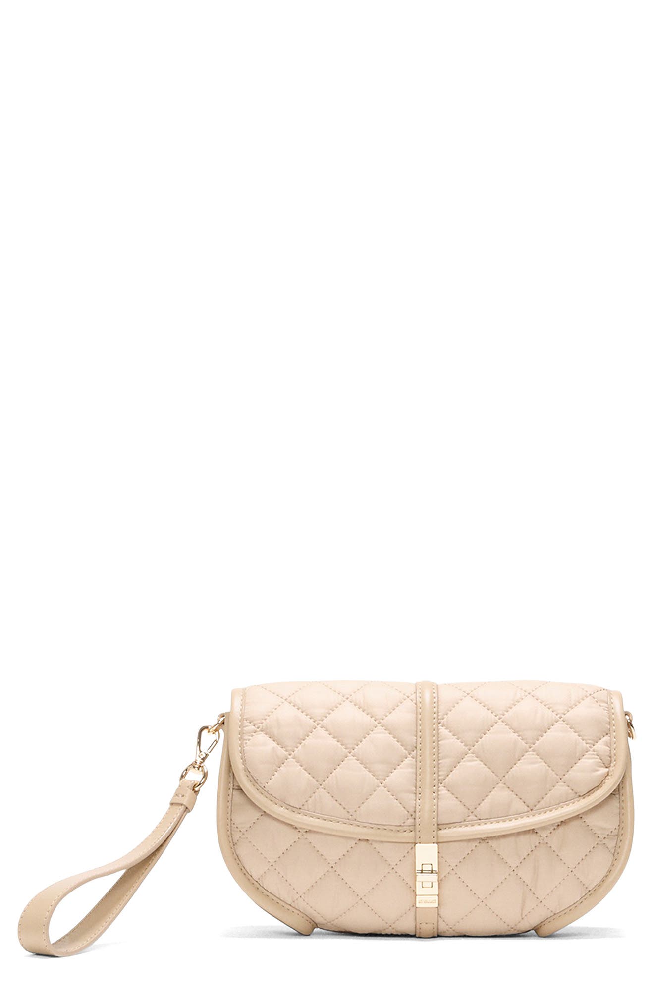 MZ Wallace Small Astor Quilted Nylon Convertible Clutch, Main, color, Buff