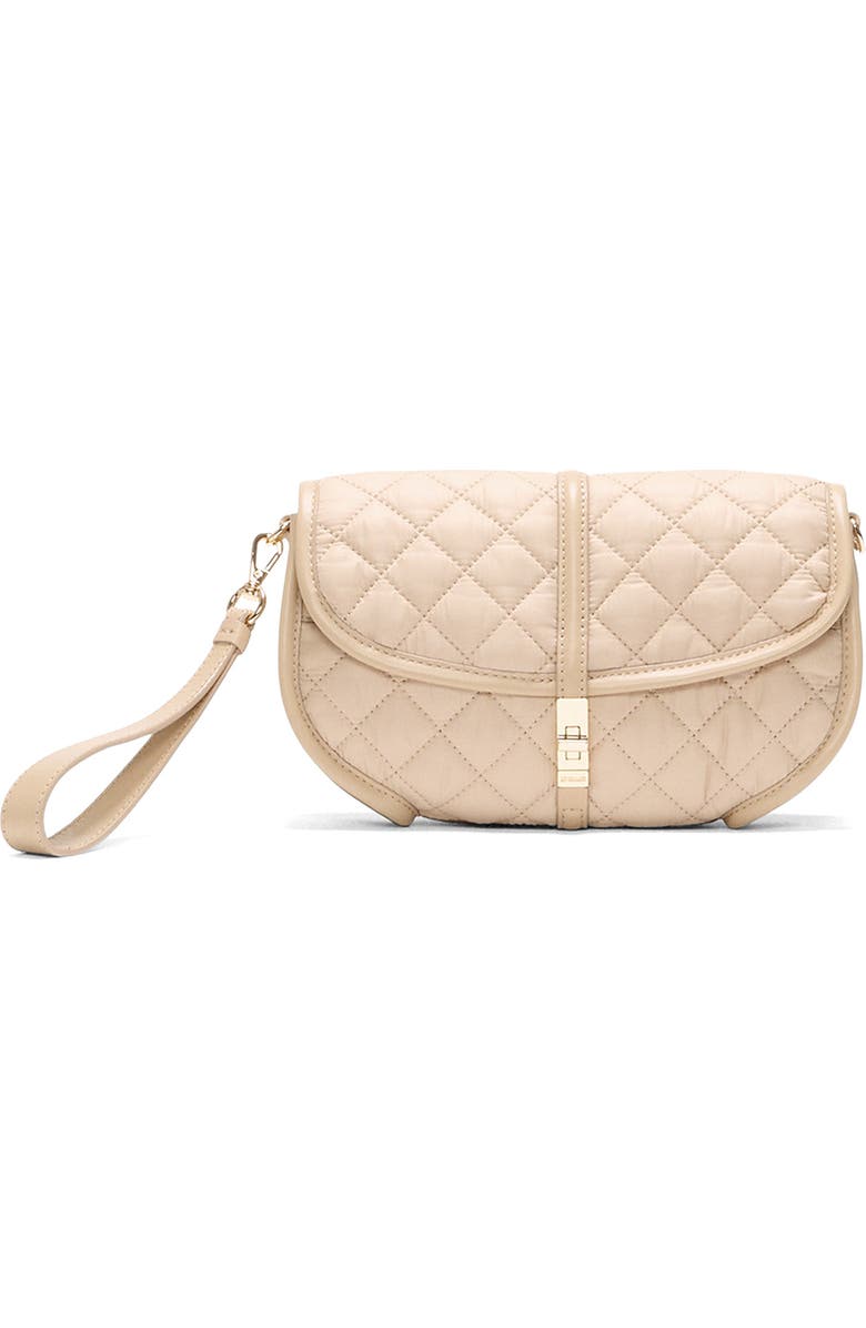 MZ Wallace Small Astor Quilted Nylon Convertible Clutch, Main, color, Buff
