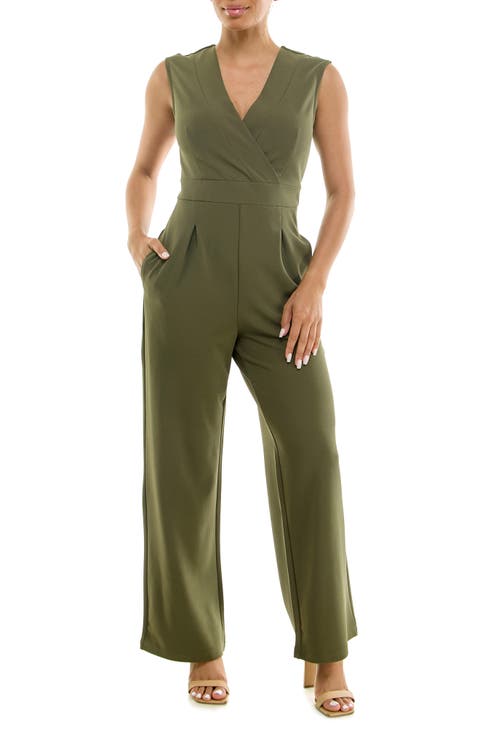 Surplice V-Neck Wide Leg Jumpsuit