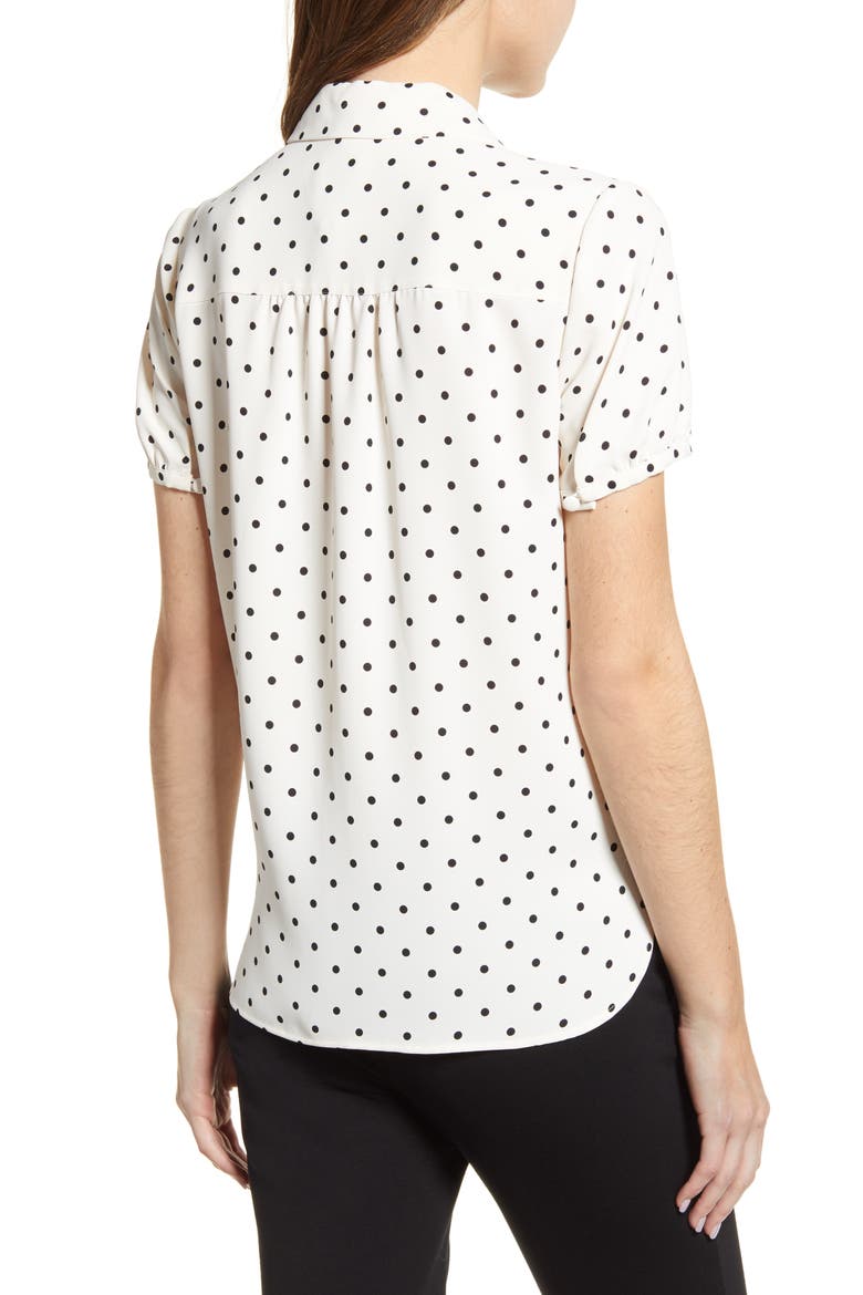 Dot Print Collared Short Sleeve Blouse, Alternate, color, ANNE WHITE/ ANNE BLACK