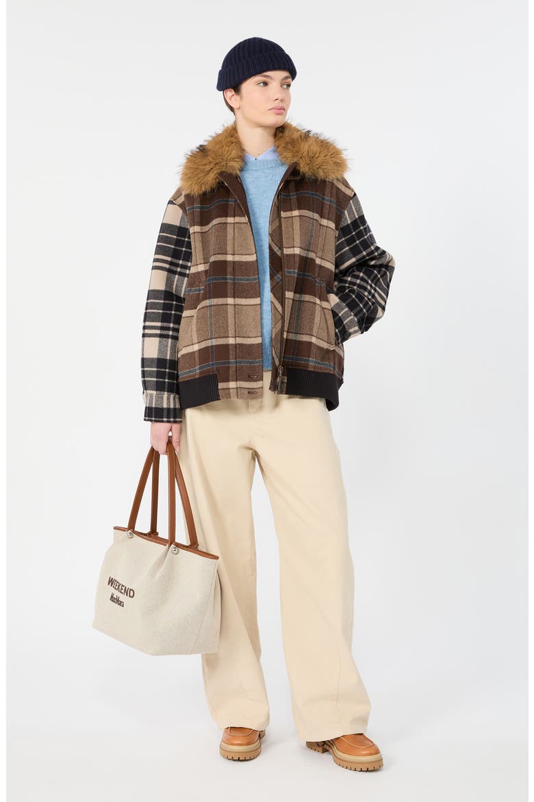 Divina Virgin Wool Short Jacket with Faux Fur Collar, Alternate, color, BROWN