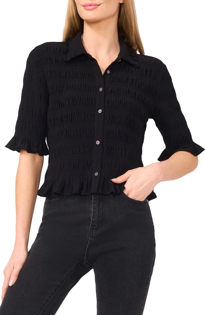 CeCe Smocked Button-Up Shirt, Main, color,
