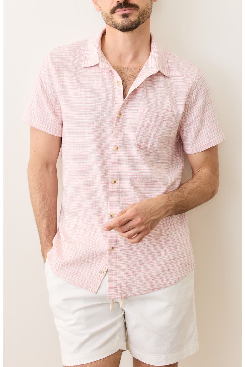 Classic Stripe Short Sleeve Stretch Cotton Selvage Button-Up Shirt, Main, color, PINK MINI STRIPE