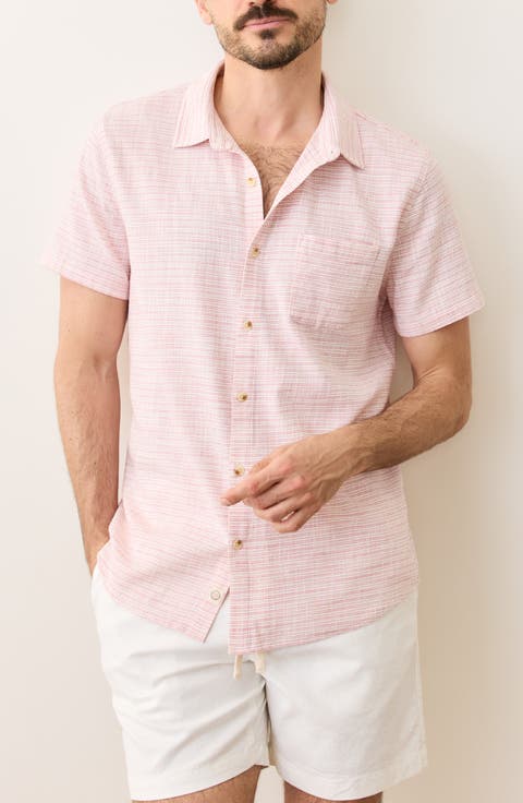 Classic Stripe Short Sleeve Stretch Cotton Selvage Button-Up Shirt