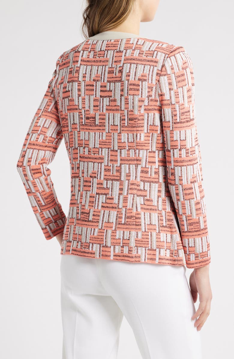 Ming Wang Geo Jacquard Cardigan, Alternate, color, Orange Burst/ Limestone Multi