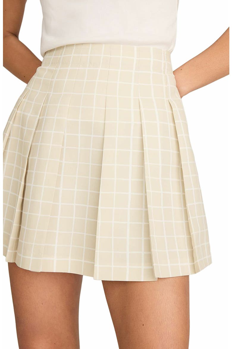 Painterly Windowpane Pleated Faille Skirt, Alternate, color, Sand Combo