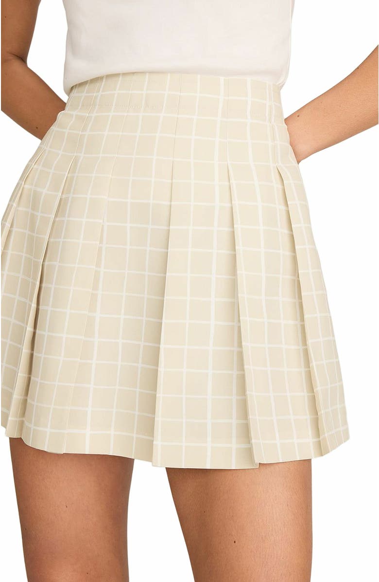 Rebecca Taylor Painterly Windowpane Pleated Faille Skirt, Alternate, color, Sand Combo