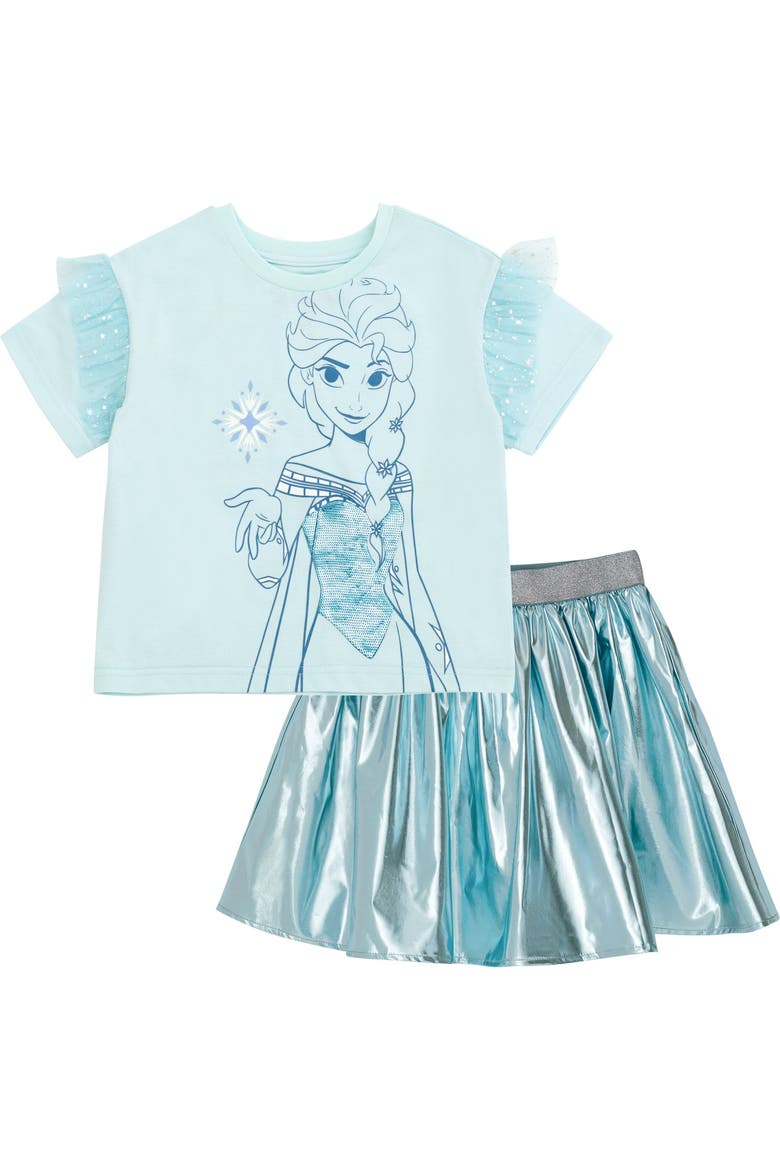 Frozen Queen Elsa 2-Piece T-Shirt and Skirt Set, Main, color, Light Blue Elsa