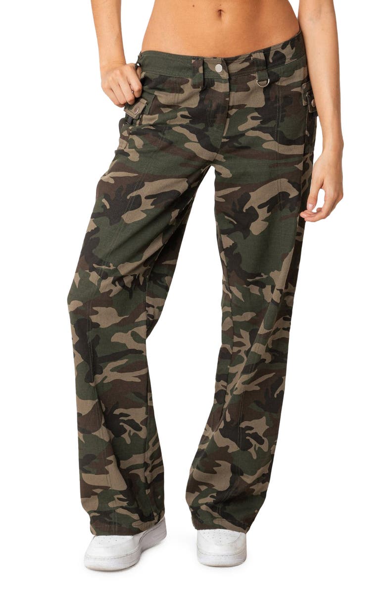 EDIKTED Aya Camo Print Low Rise Cargo Pants, Main, color, Mix