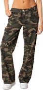 EDIKTED Aya Camo Print Low Rise Cargo Pants