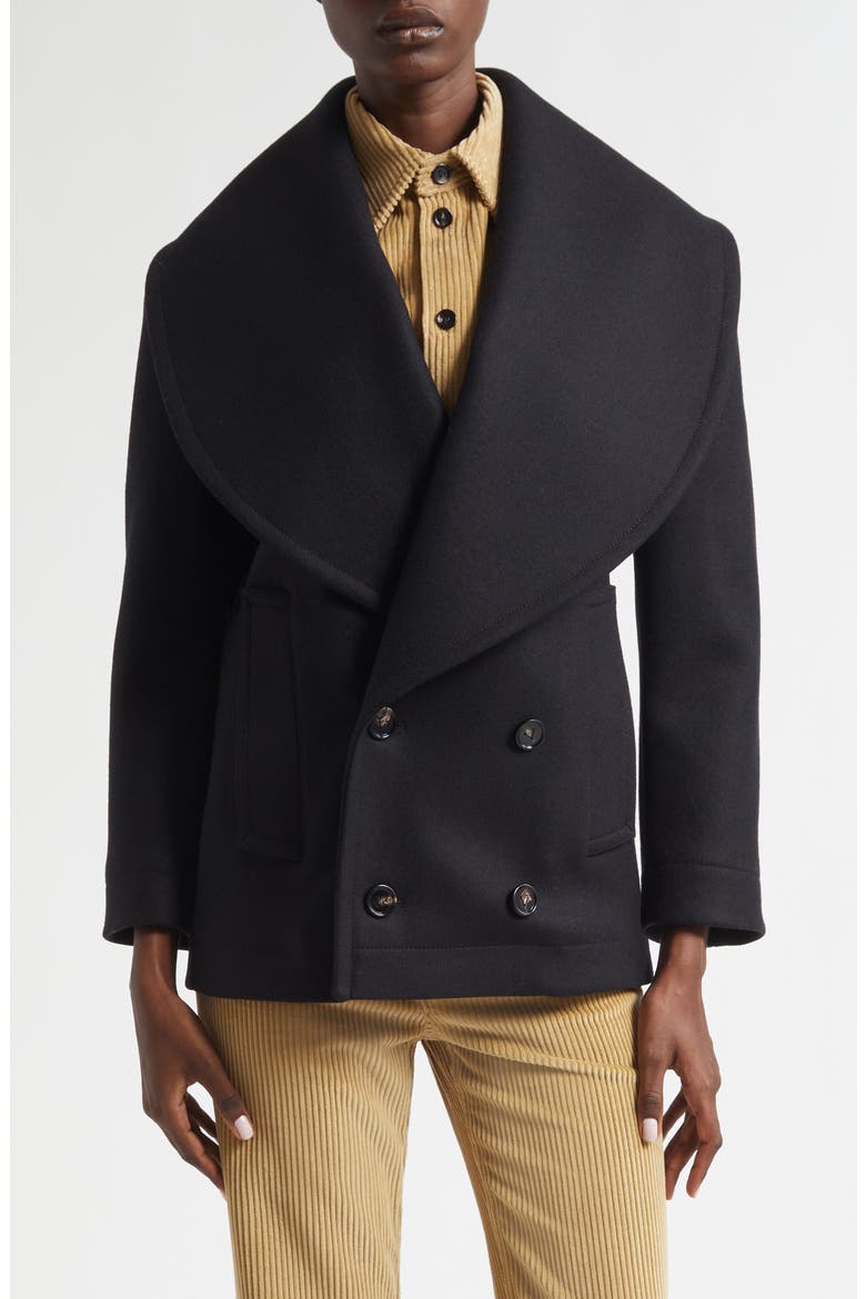 Stretch Wool Blend Felt Double Breasted Coat, Main, color, 1000 BLACK