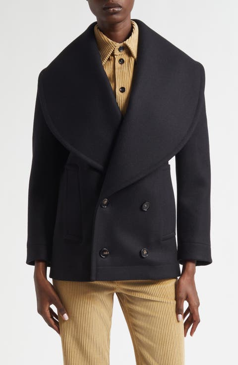 Stretch Wool Blend Felt Double Breasted Coat
