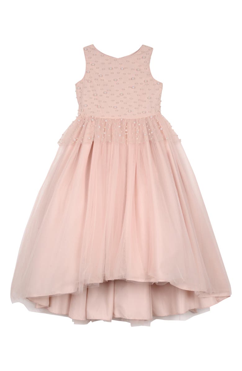 Badgley Mischka Collection Imitation Pearl Beaded Peplum Dress, Main, color, 