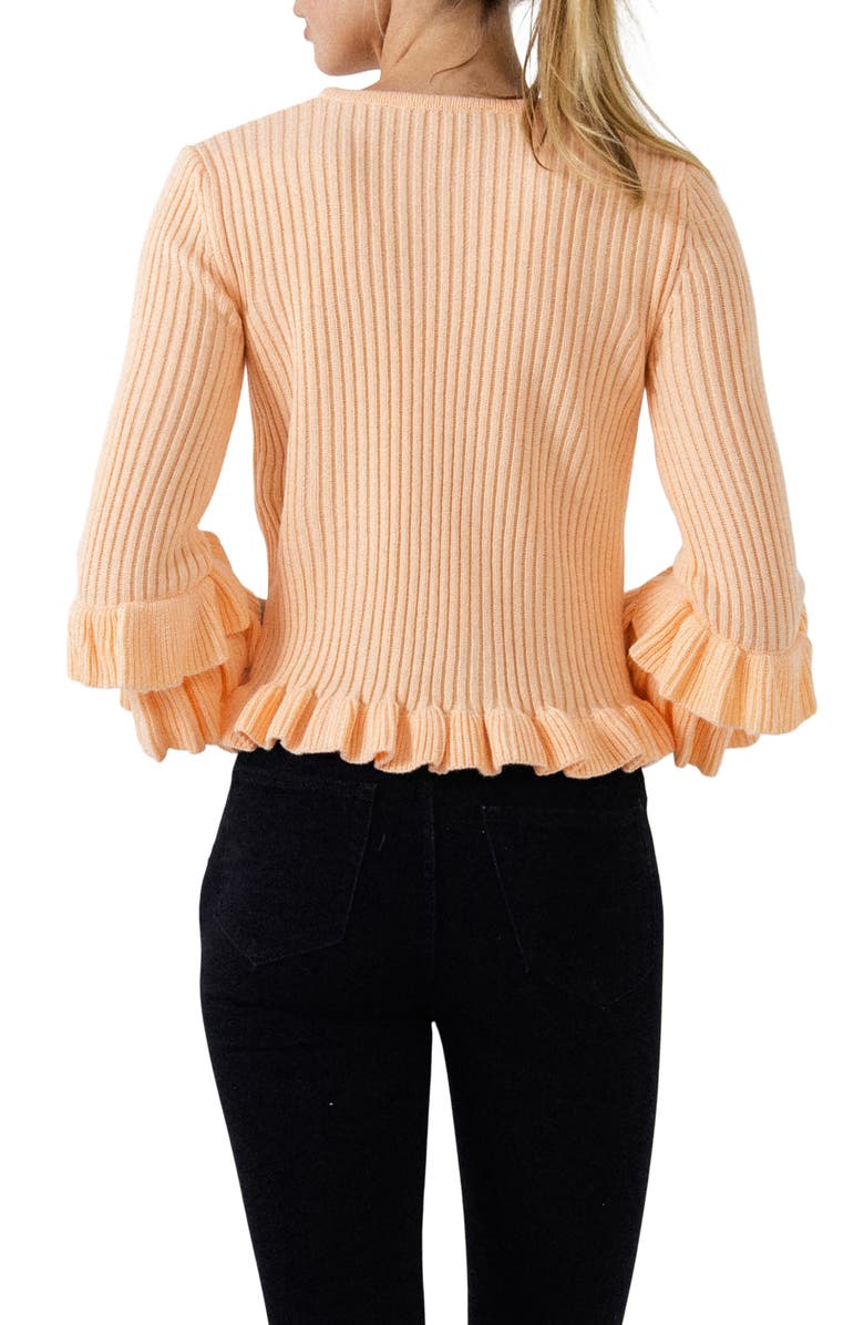 English Factory Rib Ruffle Edge Sweater, Alternate, color, Pink