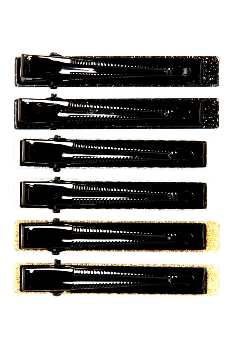 Set of 6 Hair Clips, Alternate, color, SILVER/ GOLD BLACK GLITTER