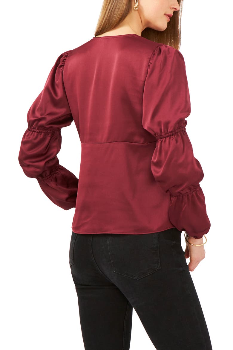 Tie Front Satin Blouse, Alternate, color, NAPA WINE