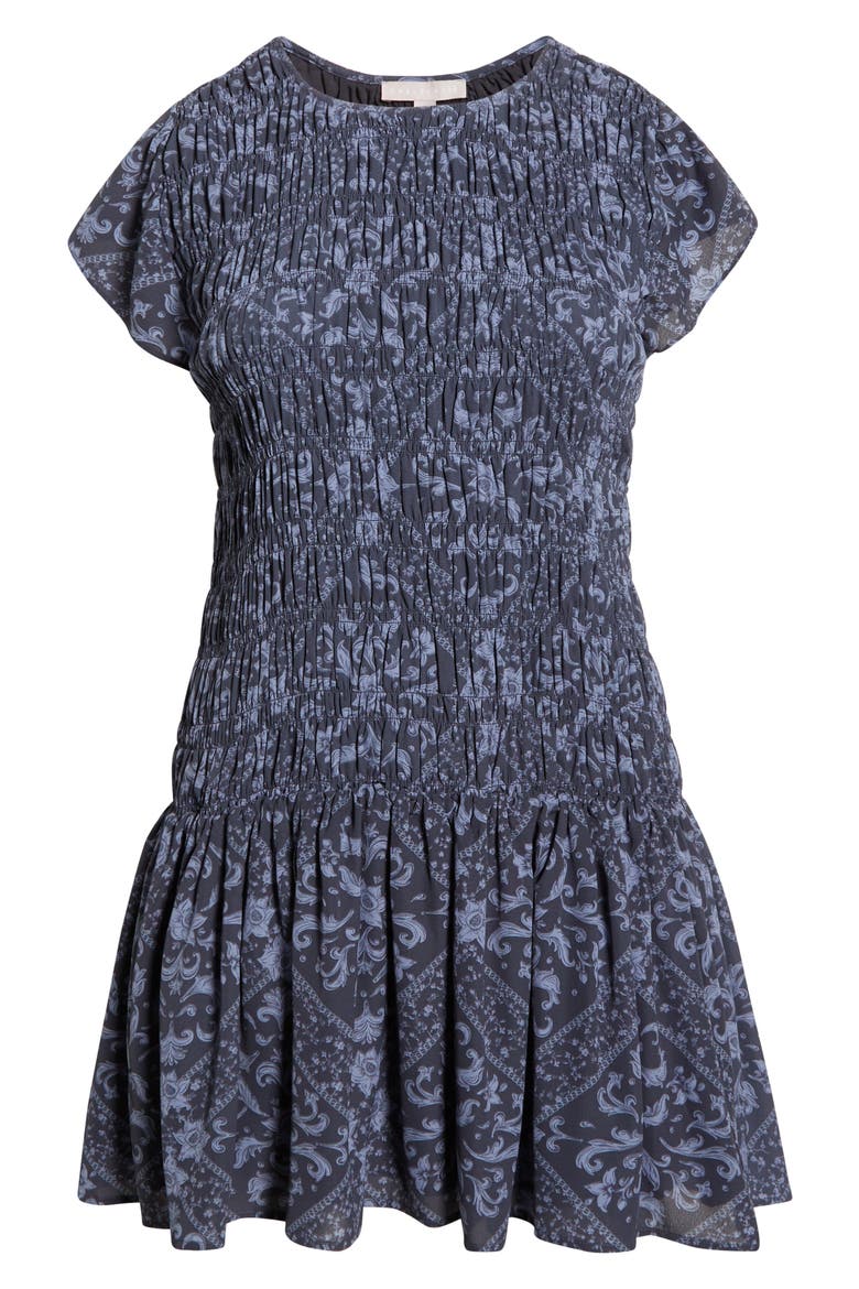 Smocked Bodice Drop Waist Dress, Alternate, color, NAVY- BLUE ORNATE BOHO