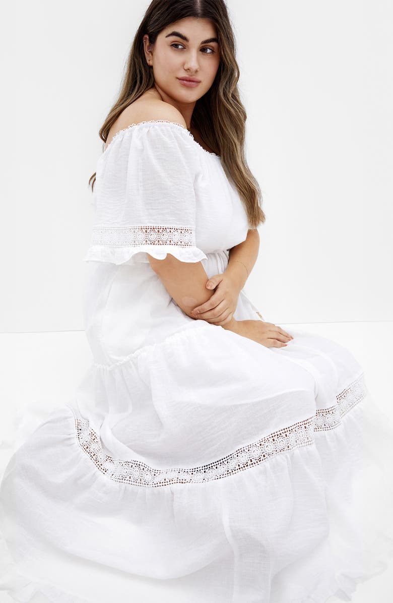 City Chic Angel Embroidery Detail Midi Dress, Alternate, color, Ivory