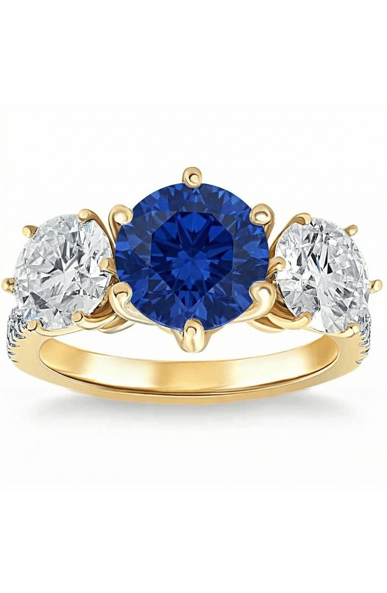 Bliss Diamond Certified 6 3/4Ct Blue Sapphire Diamond Ring Three Stone Gold Lab Grown, Main, color, 10K Yellow Gold