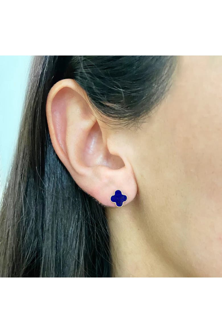 Mini Lapis Clover Stud Earrings, Alternate, color, Lapis