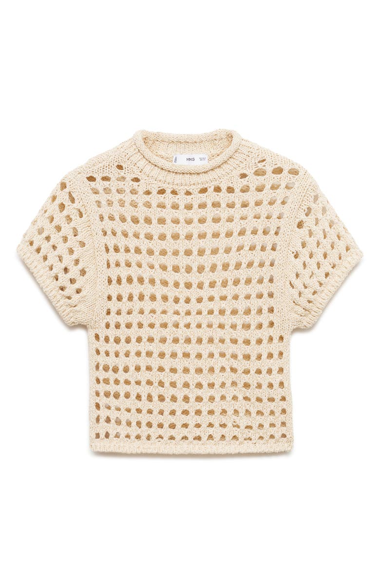 MANGO Metallic Sheer Cotton Blend Open Stitch Crop Sweater, Main, color,
