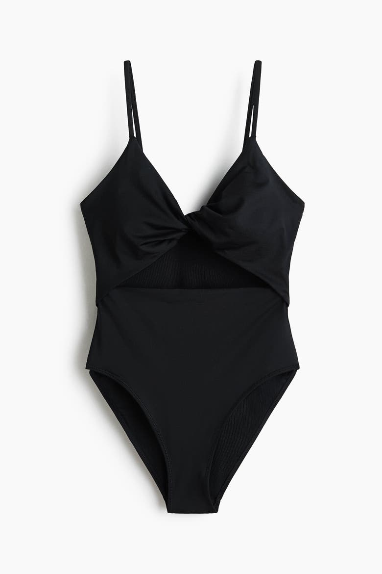 Padded-cup High Leg Swimsuit, Alternate, color, Black