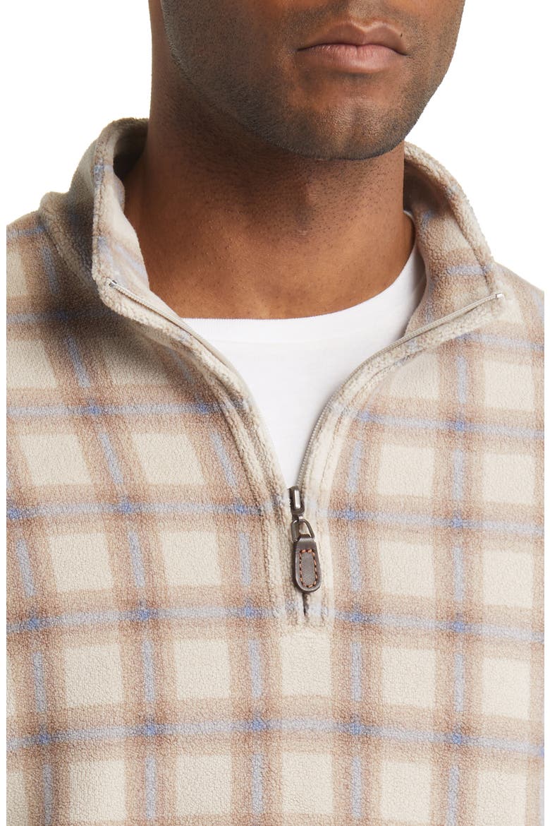 Plaid Print Fleece Quarter Zip Pullover, Alternate, color, BROWN/ BLUE PLAID