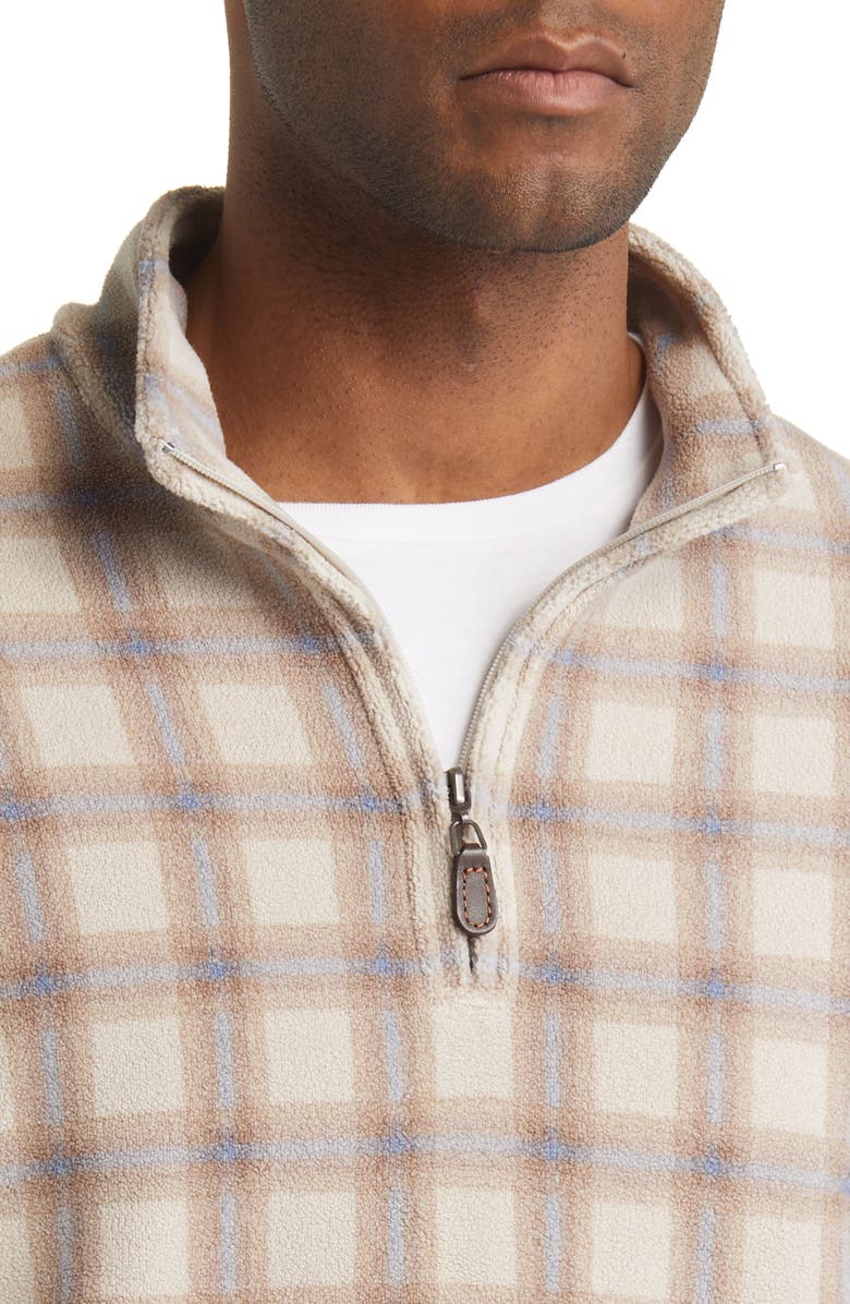 Johnston & Murphy Plaid Print Fleece Quarter Zip Pullover, Alternate, color, Brown/ Blue Plaid