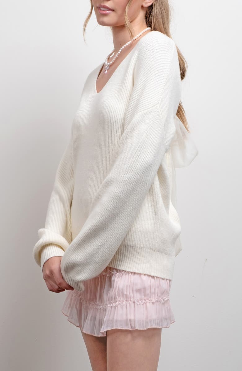 Blu Pepper Bow V-Neck Sweater, Alternate, color, Cream