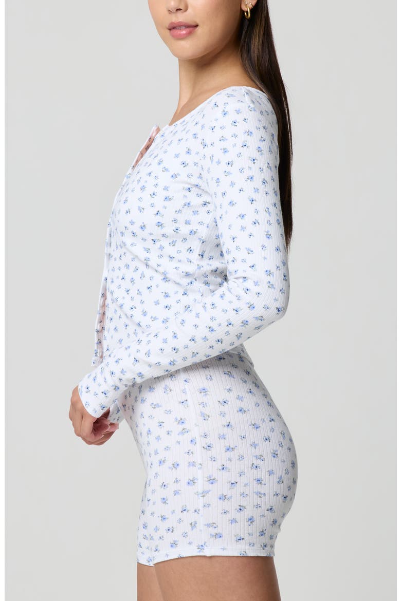 Ditsy Floral Button-Up Long Sleeve Crop Top, Alternate, color, PETIT JARDIN WHITE/ BLUE