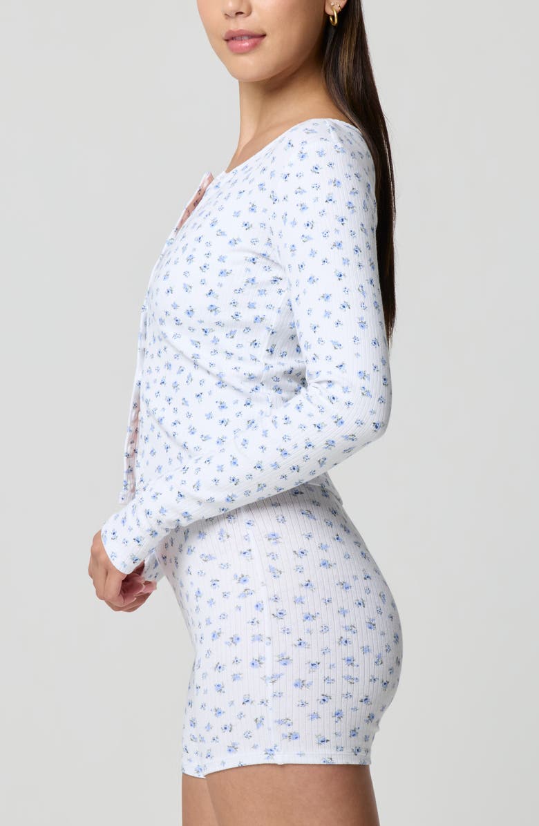 Florence by Mills Ditsy Floral Button-Up Long Sleeve Crop Top, Alternate, color, Petit Jardin White/ Blue