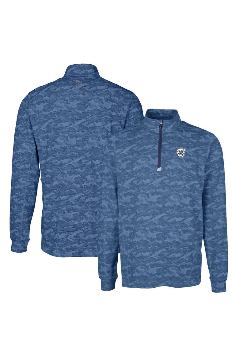 Men's Cutter & Buck Navy Butler Bulldogs Traverse Camo Print Stretch Quarter-Zip Pullover Top, Main, color, Navy